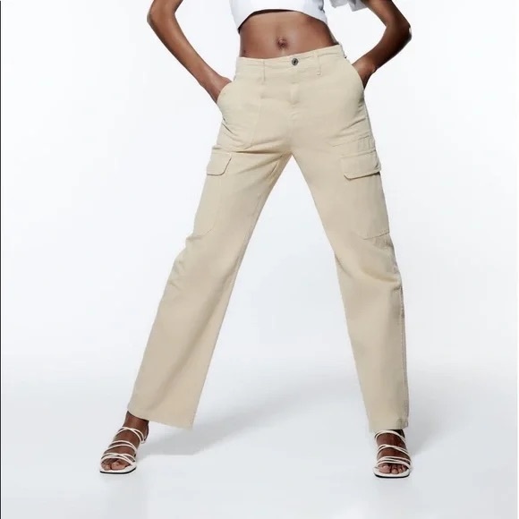 Zara Straight Cargo Pants in Tan - Picture 3 of 3